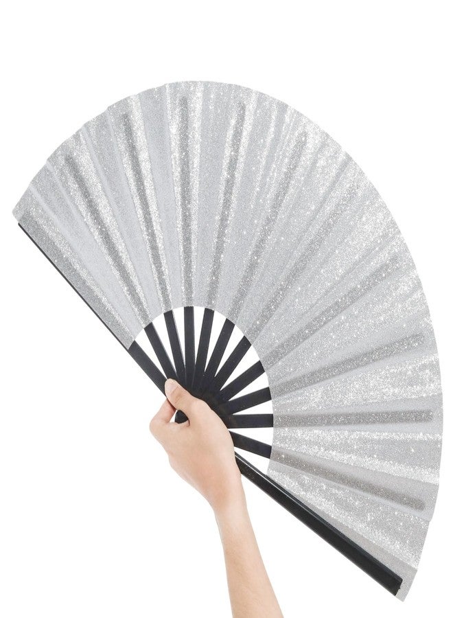 Wuyituart 13 Inch Large Foldable Rave Fan Silver Glitter Clacking Fans for Line Dancing Boots On The Ground Dance Decoration - Image 1